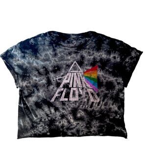 PINK Floyd Tie Dye Black and White Cropped Retro t-shirt Girl’s size Large​